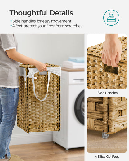 17.2 Gallon (65L) Wicker Laundry Hamper with Lid Laundry Basket with Handles Clothes Hamper Foldable Removable Liner Bag Natural