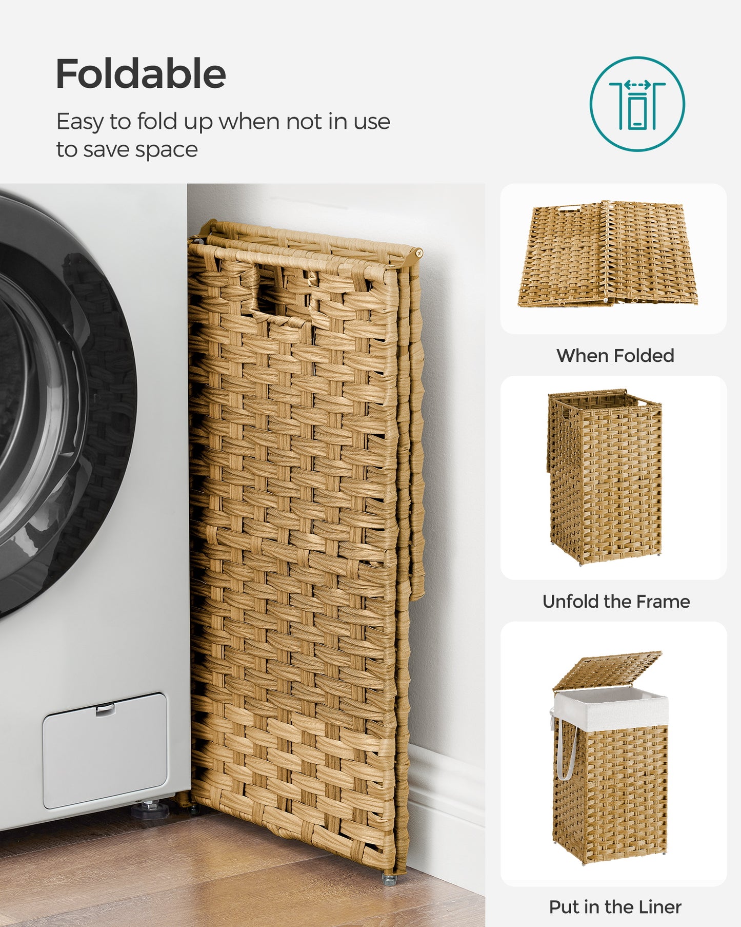 Laundry Hamper with Lid 17.2 Gallon Rattan Clothes Laundry Basket with Lid and Handles Foldable Removable Liner for Laundry Room Natural