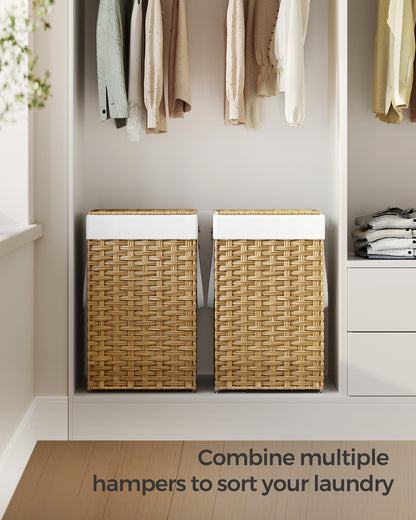 Laundry Hamper with Lid 17.2 Gallon Rattan Clothes Laundry Basket with Lid and Handles Foldable Removable Liner for Laundry Room Natural