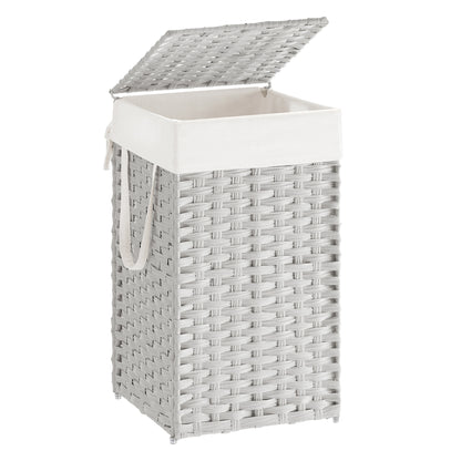 Laundry Hamper with Lid 17.2 Gallon Rattan Clothes Laundry Basket with Lid and Handles Foldable Removable Liner for Laundry Room White
