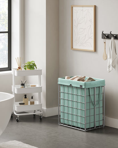 SONGMICS Laundry Hamper, 23.8 Gal. Laundry Basket, Collapsible Clothes Hamper, Removable and Washable Liner for Bedroom Bathroom Silver and Mint Green