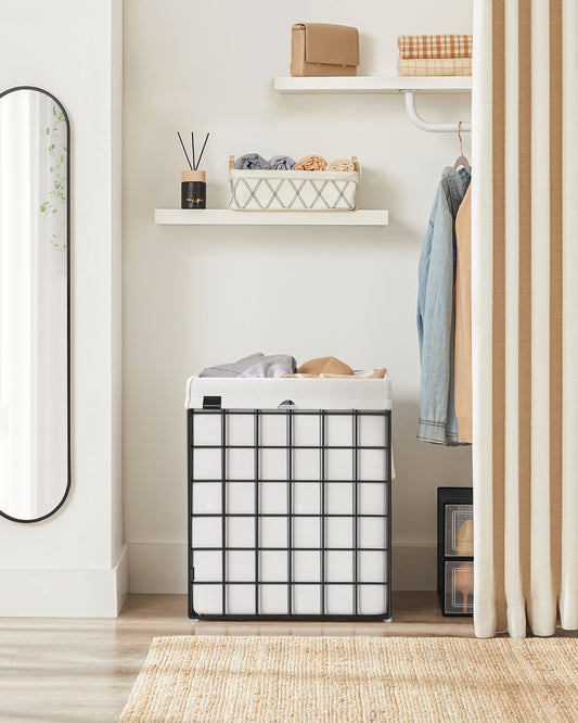 Laundry Hamper, 23.8 Gal. (90L) Laundry Basket, Collapsible Clothes Hamper, Black and White