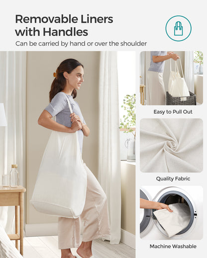 SONGMICS 110L Laundry Hamper with Lid Clothes Hamper with 2 Removable Liner Bags & 6 Mesh Bags Gray
