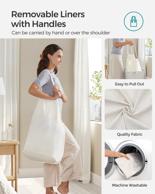 110L Laundry Hamper with Lid Clothes Hamper with 2 Removable Liner Bags & 6 Mesh Bags White