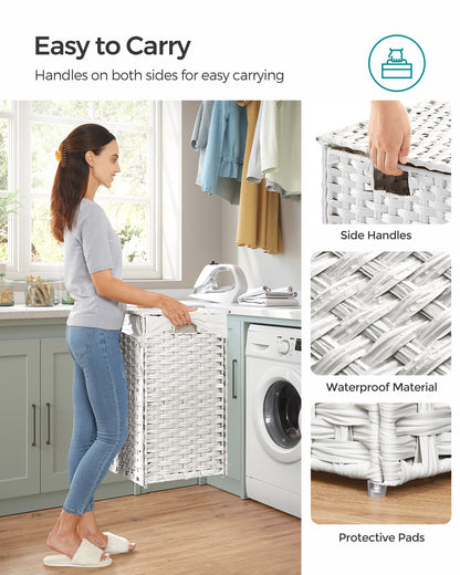110L Laundry Hamper with Lid Clothes Hamper with 2 Removable Liner Bags & 6 Mesh Bags White