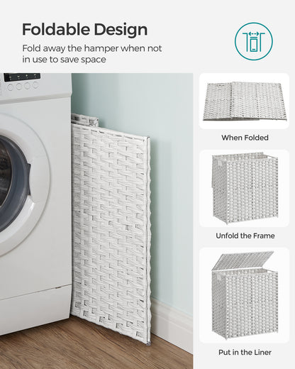 110L Laundry Hamper with Lid Clothes Hamper with 2 Removable Liner Bags & 6 Mesh Bags White