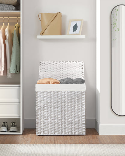 110L Laundry Hamper with Lid Clothes Hamper with 2 Removable Liner Bags & 6 Mesh Bags White