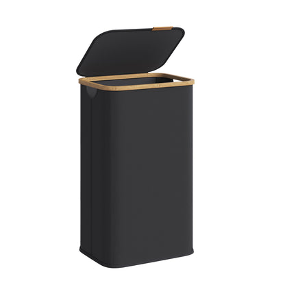 SONGMICS Laundry Hamper, Laundry Basket with Lid, Foldable Storage Basket, Bamboo Frame, Oxford Fabric, 26.4 Gal. (100 L), Ink Black