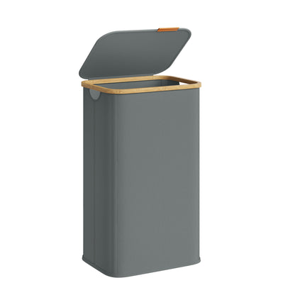 SONGMICS Laundry Hamper, Laundry Basket with Lid, Foldable Storage Basket, Bamboo Frame, Oxford Fabric, 26.4 Gal. (100 L), Slate Gray