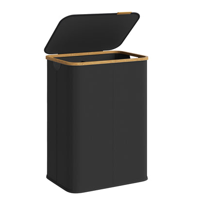 SONGMICS Laundry Hamper, Laundry Basket with Lid, Foldable Storage Basket, Bamboo Frame, for Bedroom, Living Room, Oxford Fabric, 37 Gal. (140 L), Ink Black