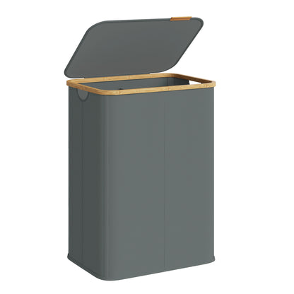 SONGMICS Laundry Hamper, Laundry Basket with Lid, Foldable Storage Basket, Bamboo Frame, for Bedroom, Living Room, Oxford Fabric, 37 Gal. (140 L), Slate Gray