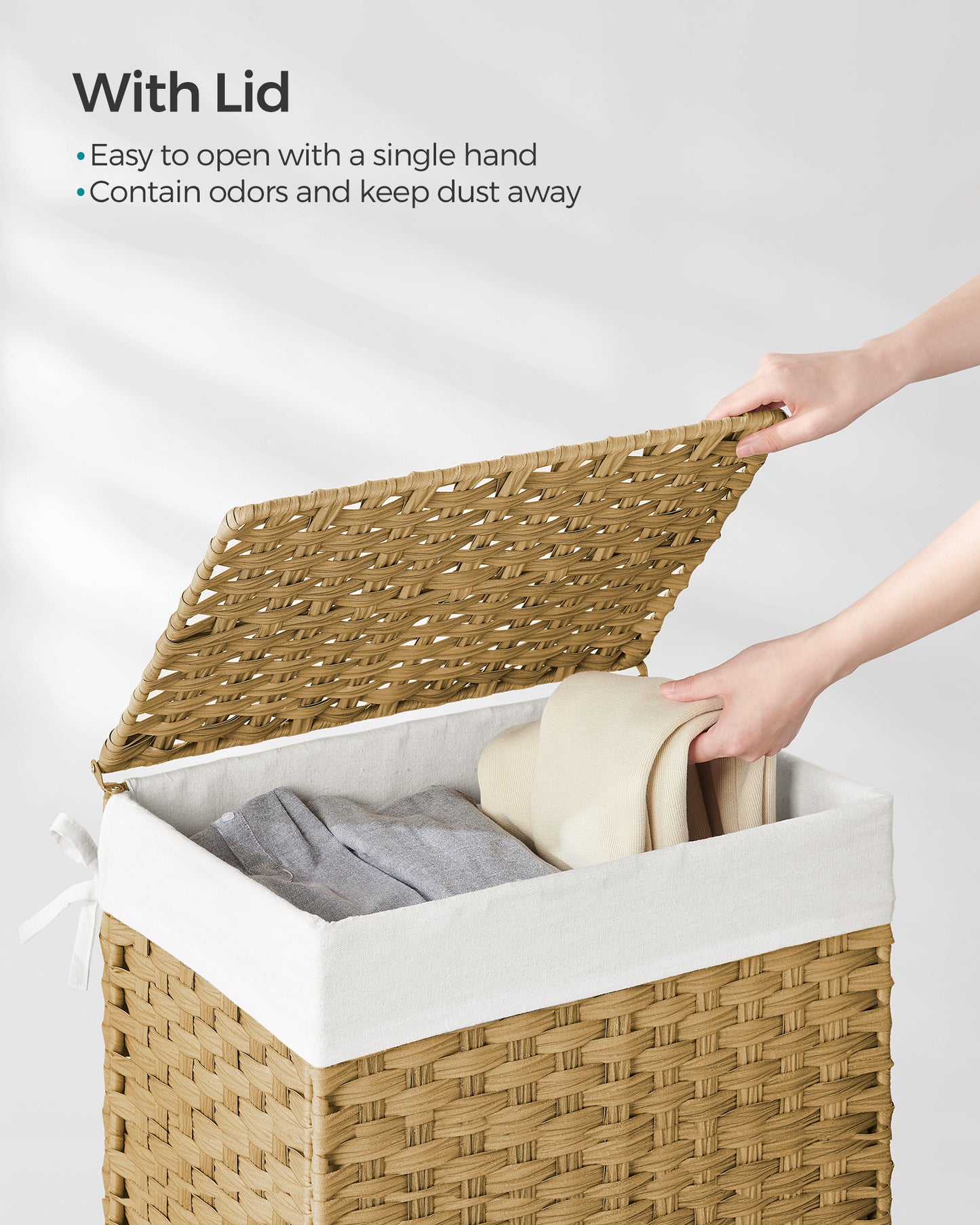 Laundry Hamper Sorter 23.8 Gal Synthetic Rattan Clothes Laundry Basket Storage with Lid and Handles, Removable Liner Laundry Sorter