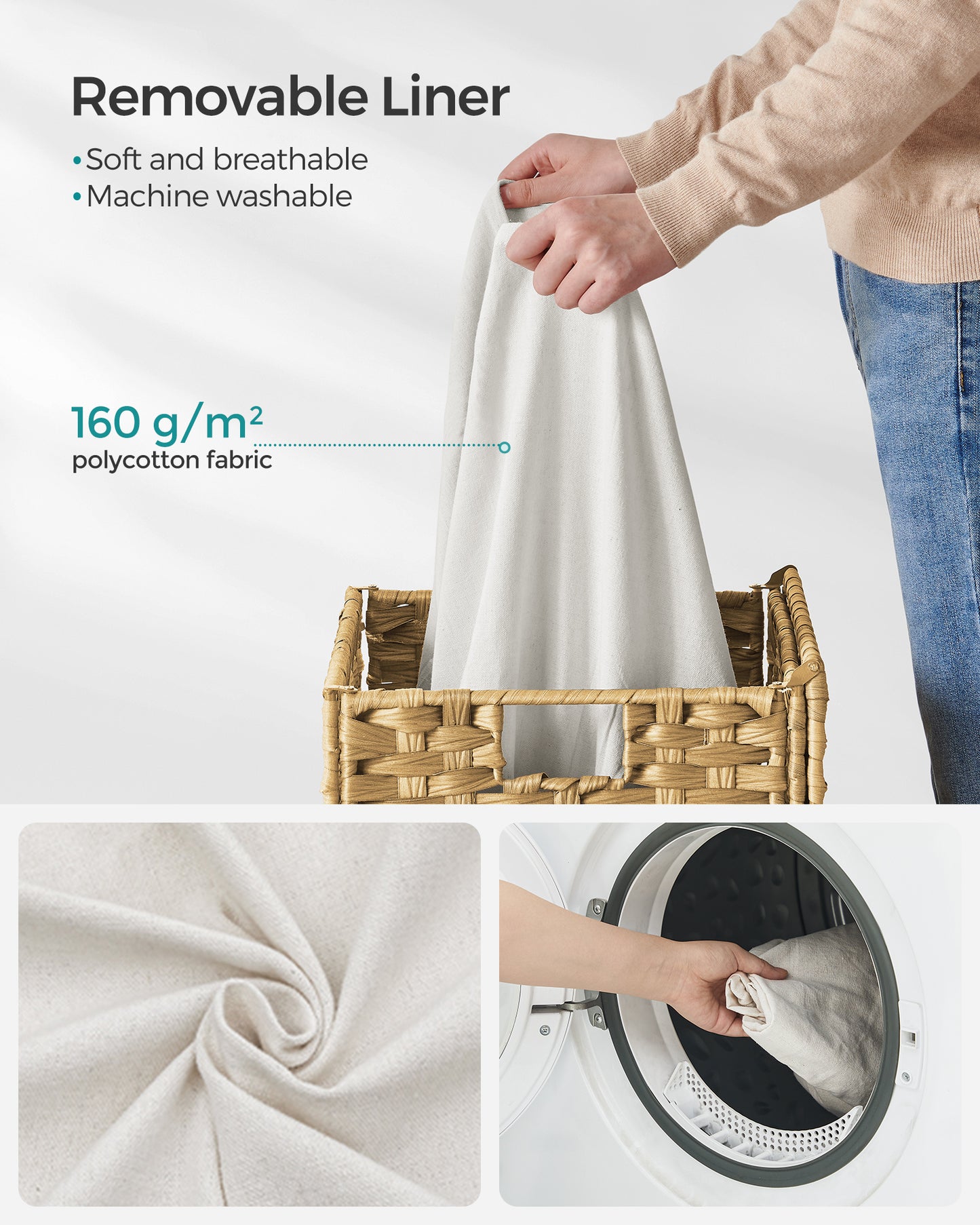 Laundry Hamper Sorter 23.8 Gal Synthetic Rattan Clothes Laundry Basket Storage with Lid and Handles, Removable Liner Laundry Sorter