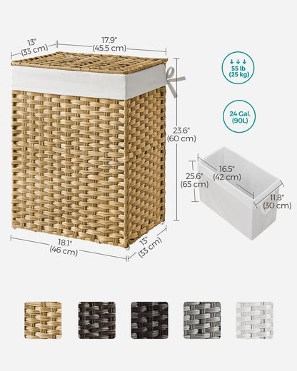 Laundry Hamper Sorter 23.8 Gal Synthetic Rattan Clothes Laundry Basket Storage with Lid and Handles, Removable Liner Laundry Sorter