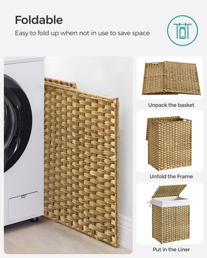Laundry Hamper Sorter 23.8 Gal Synthetic Rattan Clothes Laundry Basket Storage with Lid and Handles, Removable Liner Laundry Sorter