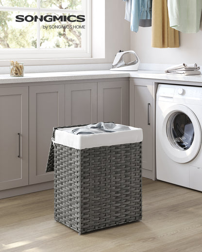 Laundry Hamper Sorter 23.8 Gal Synthetic Rattan Clothes Laundry Basket Storage with Lid and Handles, Removable Liner Laundry Sorter
