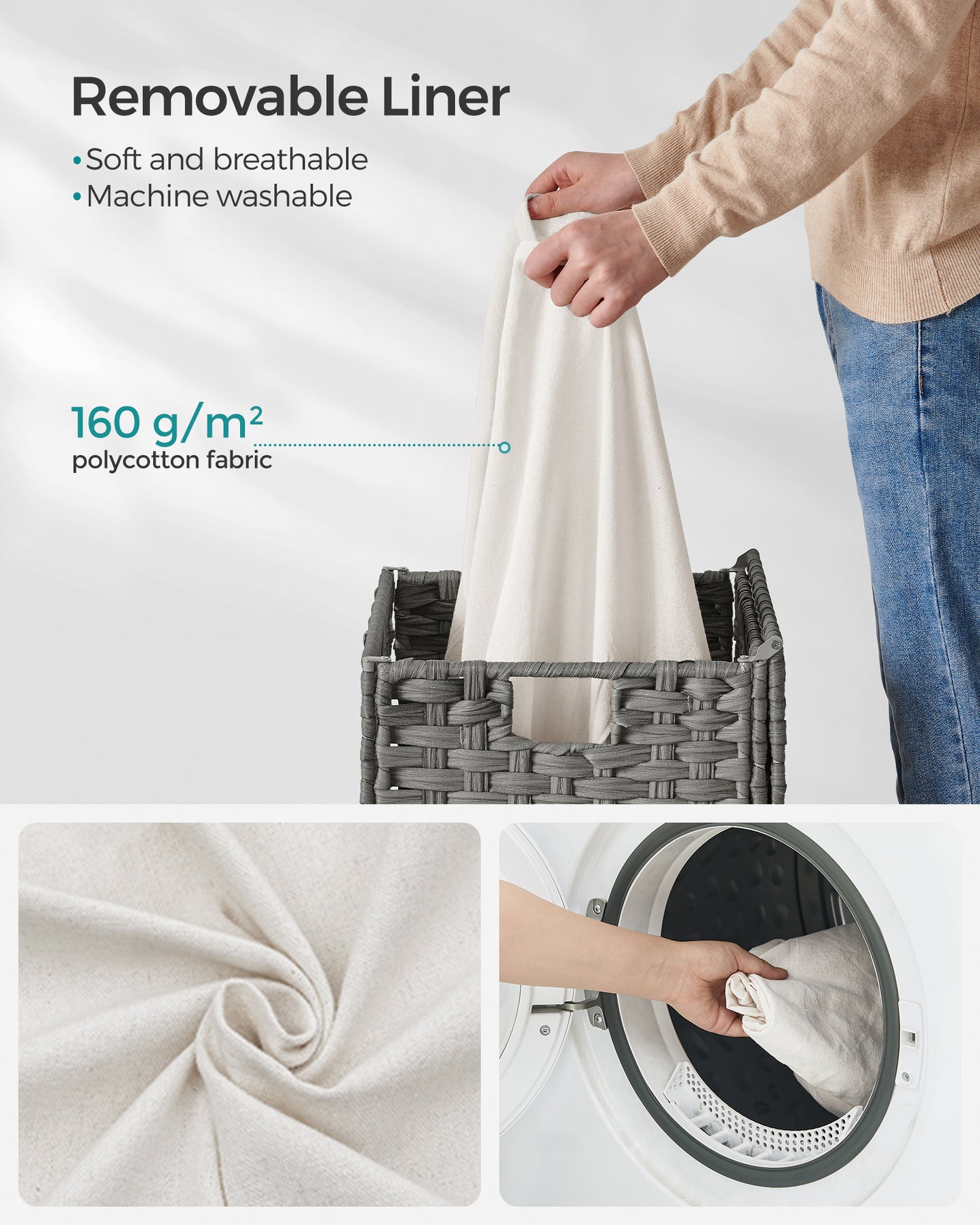 Laundry Hamper Sorter 23.8 Gal Synthetic Rattan Clothes Laundry Basket Storage with Lid and Handles, Removable Liner Laundry Sorter