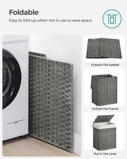 Laundry Hamper Sorter 23.8 Gal Synthetic Rattan Clothes Laundry Basket Storage with Lid and Handles, Removable Liner Laundry Sorter