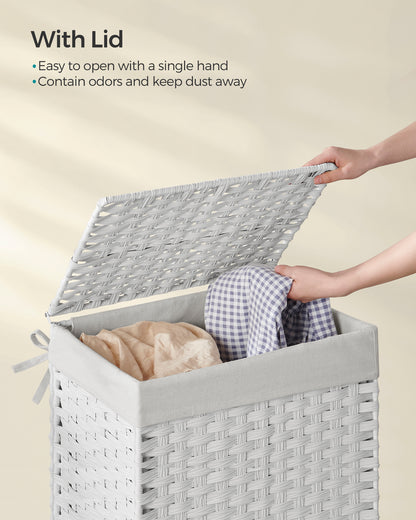 SONGMICS 23.8 Gal (90L) Laundry Hamper Laundry Basket with Lid and Handles Wicker hamper White