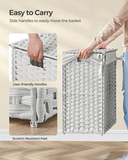 Laundry Hamper Sorter 23.8 Gal Synthetic Rattan Clothes Laundry Basket Storage with Lid and Handles Removable Liner Laundry Sorter