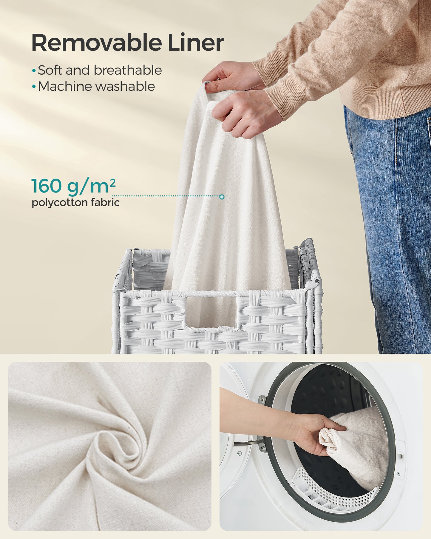 Laundry Hamper Sorter 23.8 Gal Synthetic Rattan Clothes Laundry Basket Storage with Lid and Handles Removable Liner Laundry Sorter