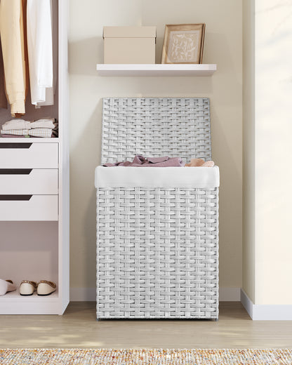 SONGMICS 23.8 Gal (90L) Laundry Hamper Laundry Basket with Lid and Handles Wicker hamper White
