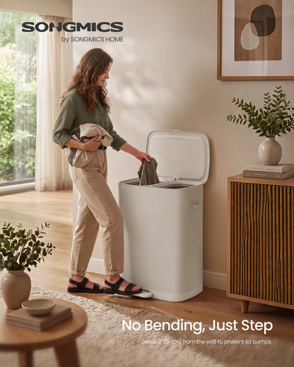 SONGMICS Laundry Hamper with Pedal and Lid, 2 Sections Clothes Sorter, Removable Liner Bags, 160 L, 22 x 15.9 x 29.5 Inch, Light Beige, for Laundry Room, Brosi Collection