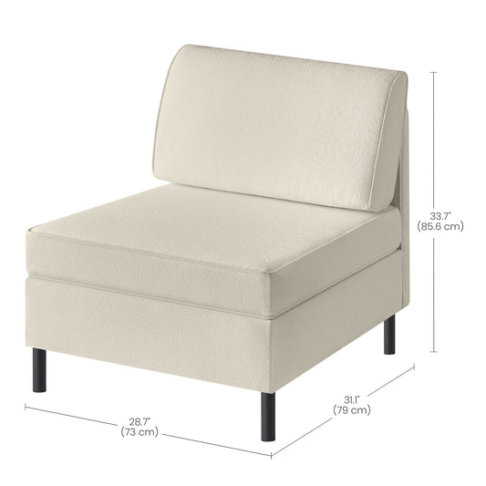 HOME COMBIE Collection - Middle Module for Modular Sectional Sofa, Single Sofa, 1-Seater, Accent Armless Chair, Deep Seat, Tall Legs, Modern Style, Cream White