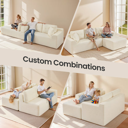 VASAGLE 108.3 Inches Boneless Couch with Chaise, with Deep Seat, L-Shape Corduroy Sofa for Living Room, Right-Facing Chaise, Cream White