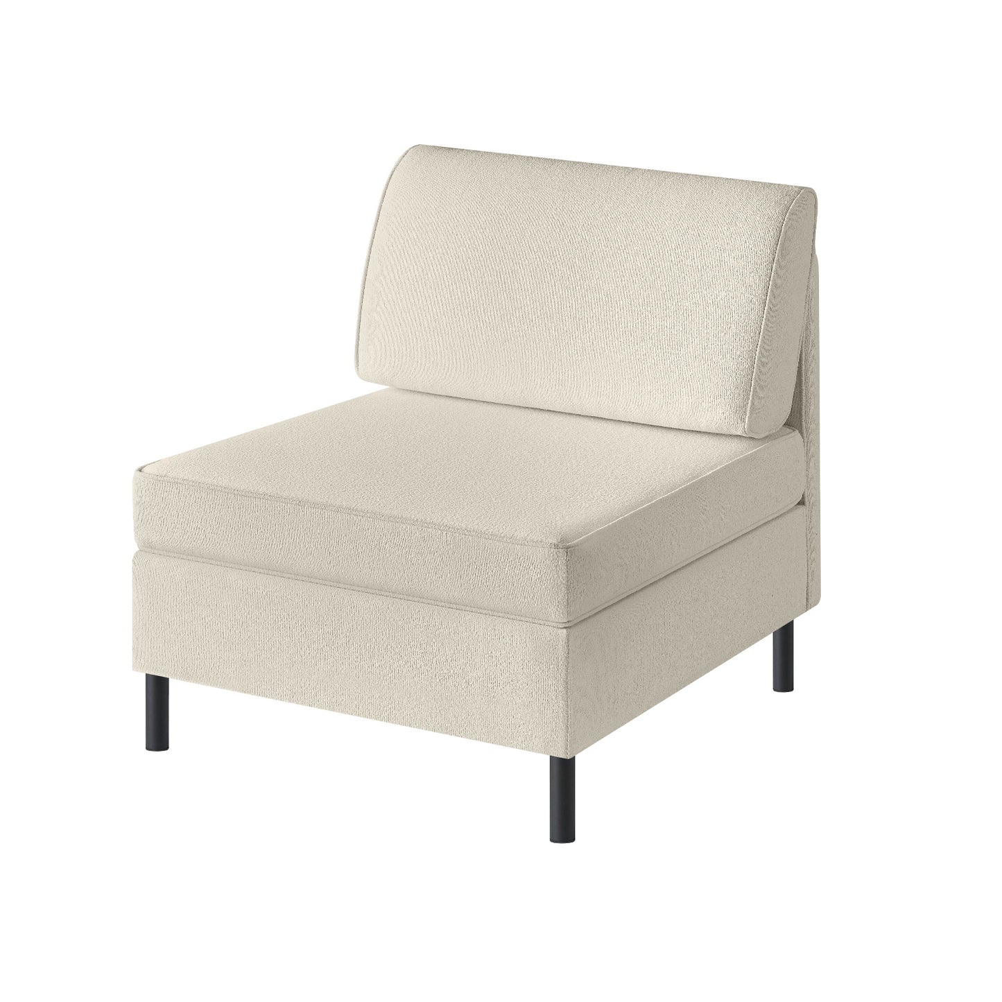 HOME COMBIE Collection - Middle Module for Modular Sectional Sofa, Single Sofa, 1-Seater, Accent Armless Chair, Deep Seat, Tall Legs, Modern Style, Cream White