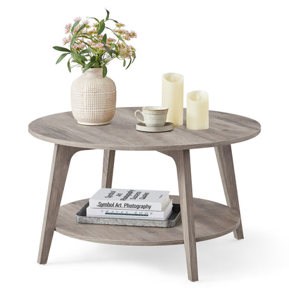Round Coffee Table, 2-Tier Center Table with Storage