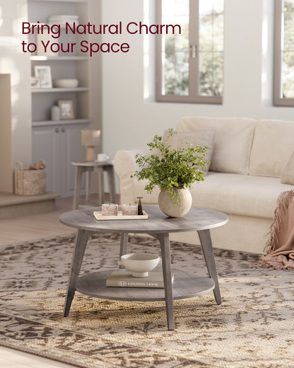 Round Coffee Table, 2-Tier Center Table with Storage