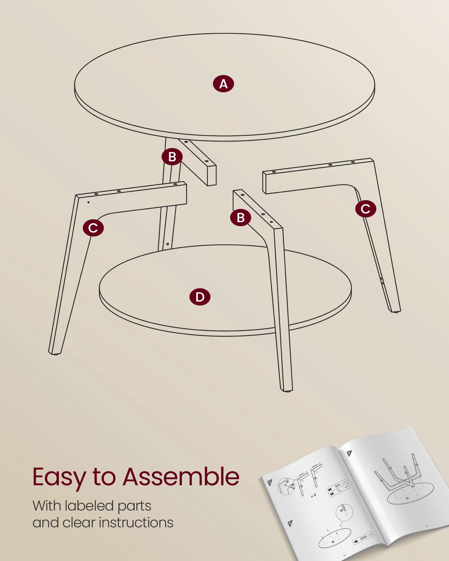Honey Brown Round Coffee Table with 2 Tiers of Storage, Measuring 31.5 x 17.7 Inches, Ideal for the Living Room