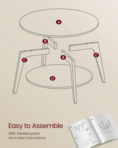 Honey Brown Round Coffee Table with 2 Tiers of Storage, Measuring 31.5 x 17.7 Inches, Ideal for the Living Room