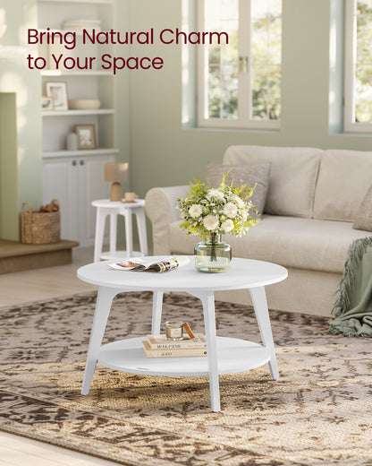 Snow White 2 - Tier Round Coffee Table with Storage - 31.5 x 17.7 Inches, Easy to Assemble for Living Room