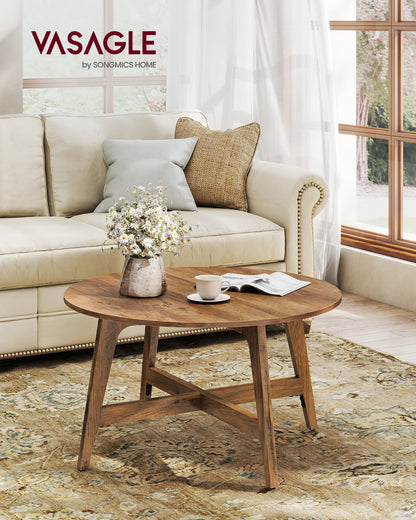VASAGLE MAEZO Collection - Round Coffee Table, 31.5-Inch Center Table, Tapered Legs, Curved Transitions, Easy to Assemble, Honey Brown