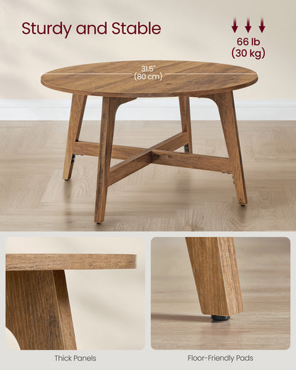 VASAGLE MAEZO Collection - Round Coffee Table, 31.5-Inch Center Table, Tapered Legs, Curved Transitions, Easy to Assemble, Honey Brown
