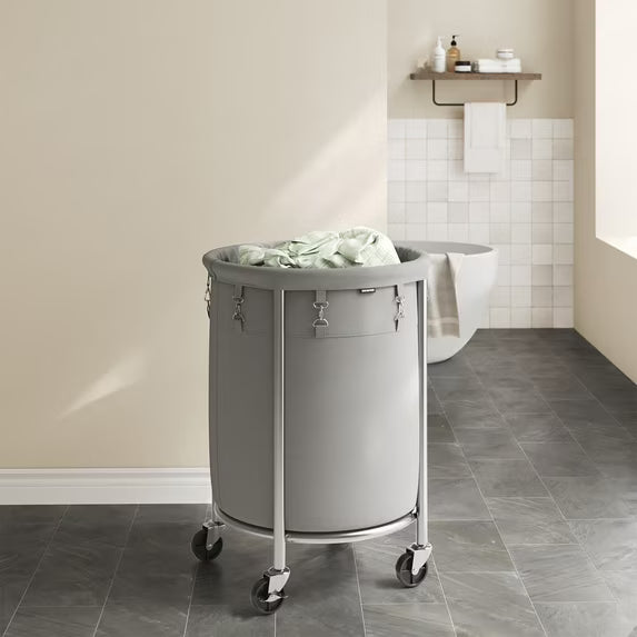 LEDREM 29-Gal Rolling Laundry Cart with Wheels, Steel Frame & Removable Bag, 4 Casters (2 Brakes), Heavy-Duty, Gray and Silver