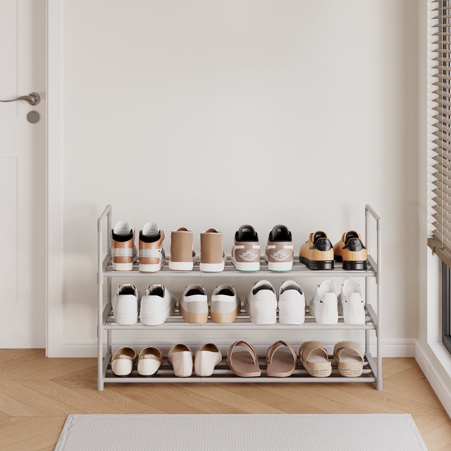 LEDREM 3-Tier Stackable Shoe Rack Organizer, Heavy-Duty Metal Frame, Upright or Inverted Storage, Holds 16-20 Pairs, Space-Saving for Entryway, Closet, or Dorm, Gray