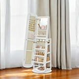 LEDREM 360°Swivel LED Jewelry Cabinet - Full-Length Mirror with 200+ Storage, Lockable Drawers & Makeup Vanity, Cloud White
