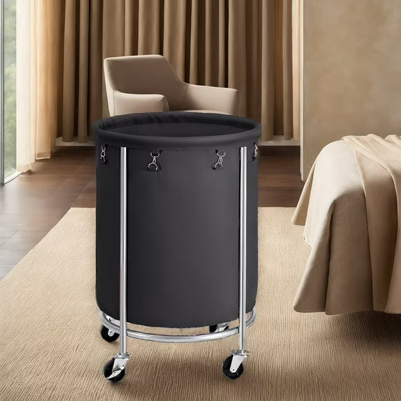 LEDREM 45-Gal Rolling Laundry Cart with Wheels, Steel Frame & Removable Bag, 4 Casters (2 Brakes), Heavy-Duty, Black and Silver