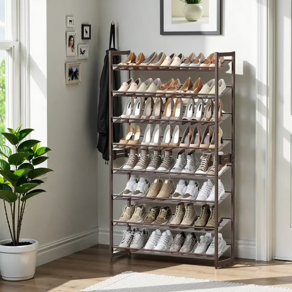 LEDREM 8-Tier Shoe Rack Organizer, Stackable & Adjustable Shelves (Flat，Angled), Metal Frame, Holds 32-40 Pairs, Convertible to 2x 4-Tier, Bronze