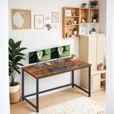LEDREM Industrial Gaming Desk - 47.2" Compact Computer Desk with Metal Frame, 110lb Capacity, Adjustable Feet, Rustic Brown and Black