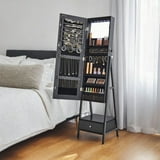 LEDREM LED Mirror Jewelry Cabinet - Full-Length Standing Armoire with 150+ Storage Slots, Lockable Drawers & Shelves, Space-Saving Design, Ink Black