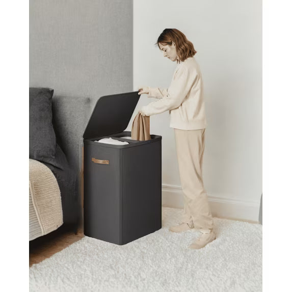 Laundry Hamper, 2-Compartment Clothes Sorter with Removable Inner Bags, Foldable Design, 44.9 Gal Capacity, Dust-Proof Lid & Handles, for Home & Laundry Room, Ink Black
