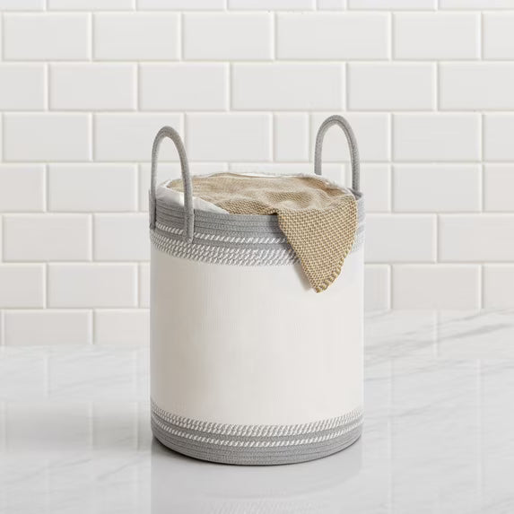LEDREM Laundry Hamper with Drawstring Lid, 60L (18.9 Gal) Large Capacity, Sturdy Poly-Cotton Blend & Reinforced Handles, for Clothes, Blankets, Bedroom, Living Room， Dove Gray