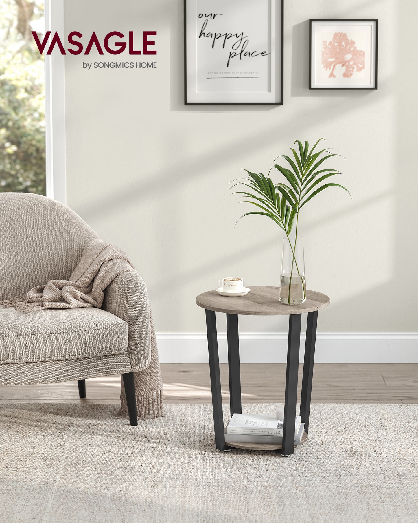 Round End Table Living Room Accent Tables Living Room Wood Side Table Farmhouse Rustic End Tables Heather Greige and Black