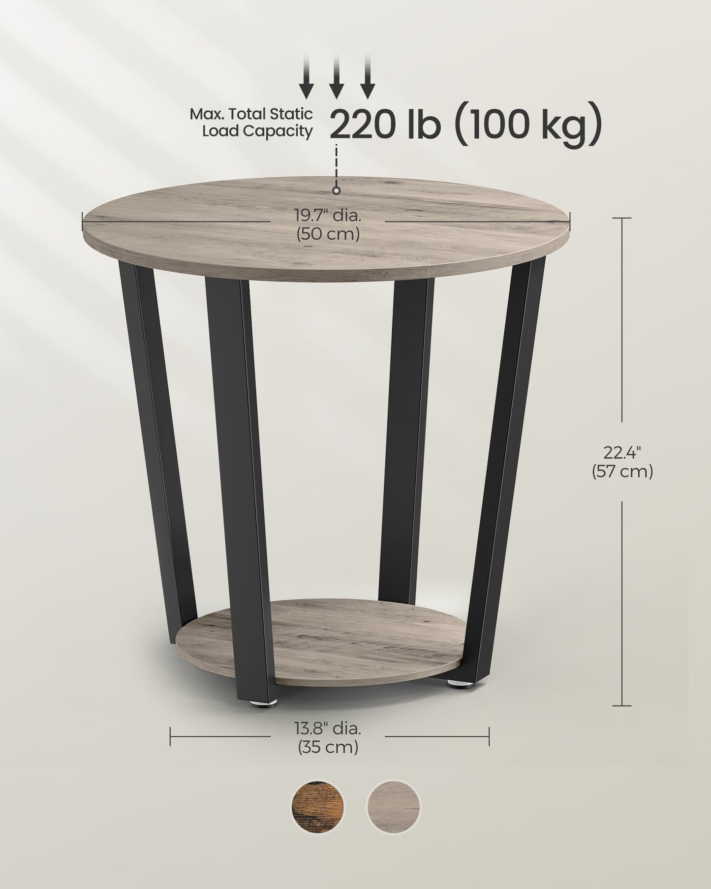 Round End Table Living Room Accent Tables Living Room Wood Side Table Farmhouse Rustic End Tables Heather Greige and Black