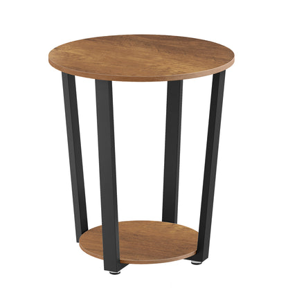 VASAGLE Round Side End Table, 2-Tier Accent Bedside Table with Storage Shelf, Easy Assembly, Nightstand for Small Spaces, Honey Brown and Ink Black
