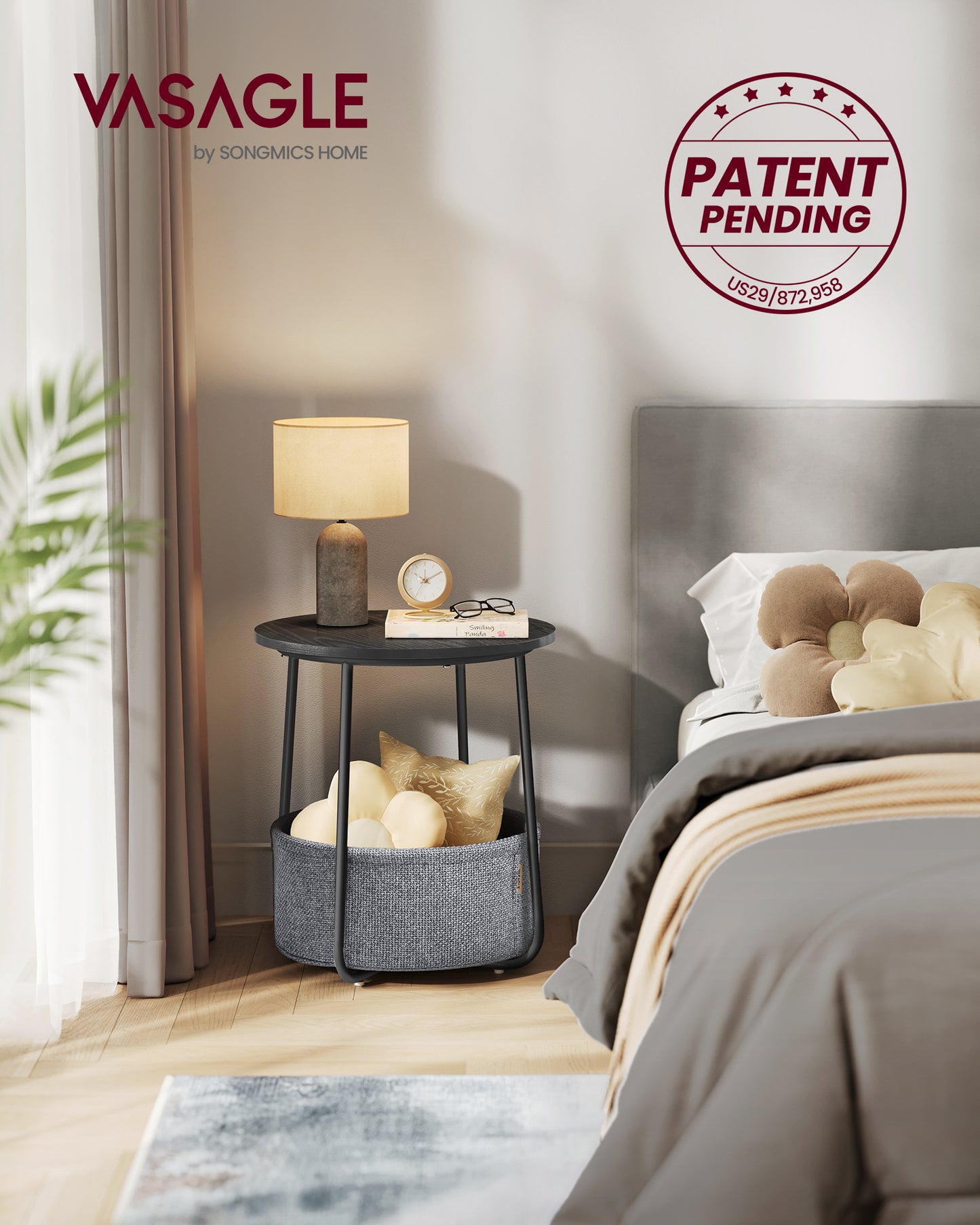 Small Side Table with Storage Round End Tables Living Room Side Tables for Small Spaces Bedroom Ebony Black and Slate Gray
